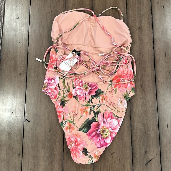 NWT Express Pink Floral Strappy Lace-Up Body Contour One-Piece Swimsuit #S01 - Picture 8 of 15